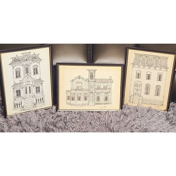 Victorian  Farmhouse sketches signed 79 - Picture 1 of 6